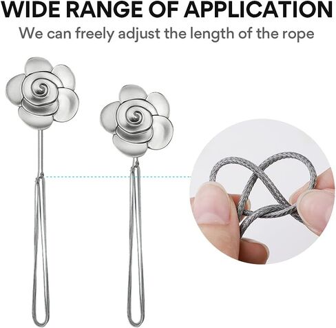Curtain Ties Magnetic, Aimou Resin Flower Curtain Tiebacks Vintage Curtain Drapery Holdbacks, Magnetic Window Drapery Decorative Holders with Rope for Outdoor, Home, and Office(2 Pack, Ink Black) in Saudi Arabia