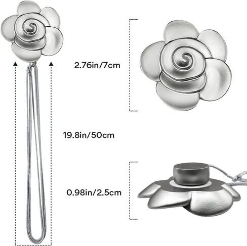 Curtain Ties Magnetic, Aimou Resin Flower Curtain Tiebacks Vintage Curtain Drapery Holdbacks, Magnetic Window Drapery Decorative Holders with Rope for Outdoor, Home, and Office(2 Pack, Ink Black) in Saudi Arabia