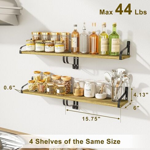 Love-KANKEI Floating Shelves for Wall Set of 4, Rustic Wood Wall Shelves with Brackets, 15.7 Inch Hanging Shelves for Bathroom, Bedroom, Living Room, Kitchen, Office Display Carbonized Black in Kuwait