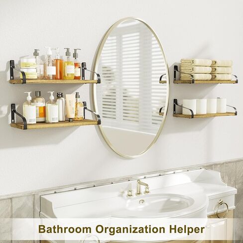 Love-KANKEI Floating Shelves for Wall Set of 4, Rustic Wood Wall Shelves with Brackets, 15.7 Inch Hanging Shelves for Bathroom, Bedroom, Living Room, Kitchen, Office Display Carbonized Black in Kuwait