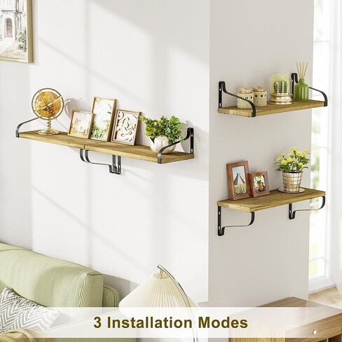 Love-KANKEI Floating Shelves for Wall Set of 4, Rustic Wood Wall Shelves with Brackets, 15.7 Inch Hanging Shelves for Bathroom, Bedroom, Living Room, Kitchen, Office Display Carbonized Black in Kuwait