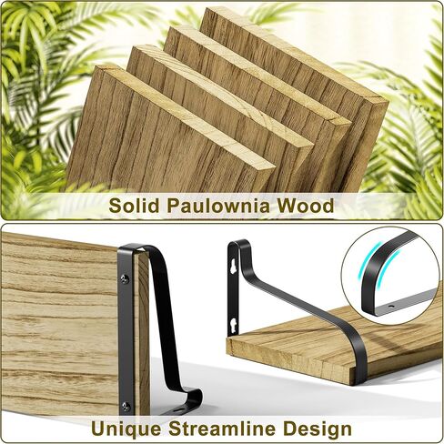 Love-KANKEI Floating Shelves for Wall Set of 4, Rustic Wood Wall Shelves with Brackets, 15.7 Inch Hanging Shelves for Bathroom, Bedroom, Living Room, Kitchen, Office Display Carbonized Black in Kuwait