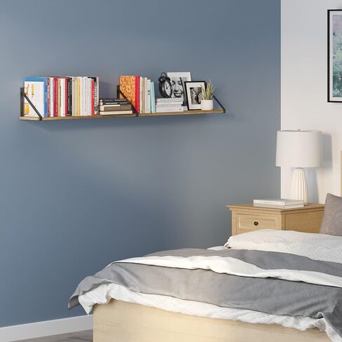 Wallniture Bora 60"x6" Rustic Floating Shelves, Wall Bookshelf Living Room Decor, Wall Shelves for Bedroom Decor, Dining Room Shelf, Office Wall Book Shelf, Kitchen Wall Shelf Set, Burnt, Wood in Saudi Arabia