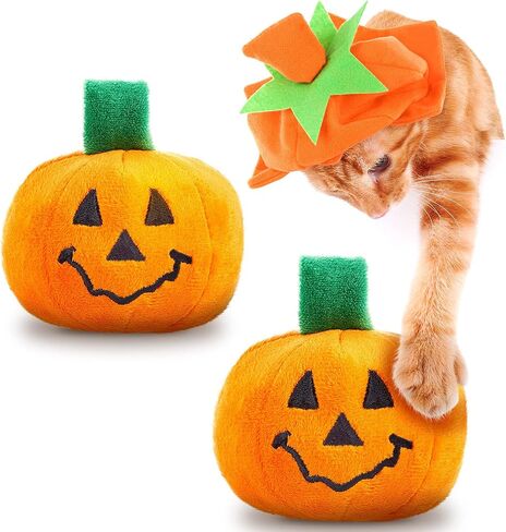 Frienda 2 Pieces Thanksgiving Day Cat Toy Pumpkin Catnip Toy Pet Plush Toy Interactive Cat Toy for Cat Kitten Pet to Play in Saudi Arabia
