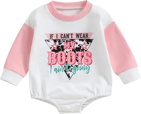 SAYOO Western Cowboy Outfits Baby Girl Boy Sweatshirt Romper Cow Print Oversized Sweater Bodysuit Infant Fall Clothes 0-24M in Saudi Arabia
