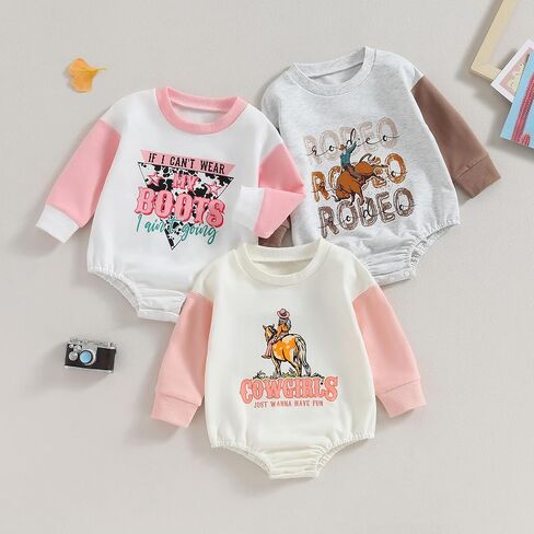 SAYOO Western Cowboy Outfits Baby Girl Boy Sweatshirt Romper Cow Print Oversized Sweater Bodysuit Infant Fall Clothes 0-24M in Saudi Arabia