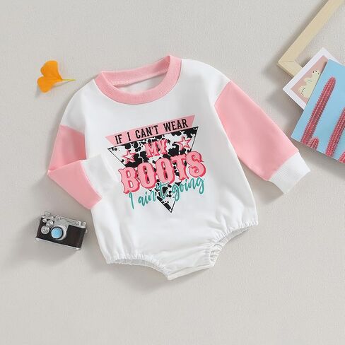 SAYOO Western Cowboy Outfits Baby Girl Boy Sweatshirt Romper Cow Print Oversized Sweater Bodysuit Infant Fall Clothes 0-24M in Saudi Arabia