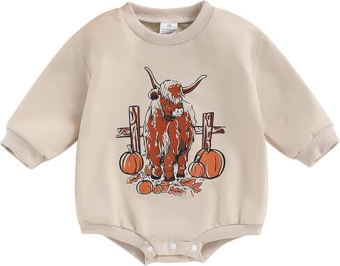 SAYOO Western Cowboy Outfits Baby Girl Boy Sweatshirt Romper Cow Print Oversized Sweater Bodysuit Infant Fall Clothes 0-24M in Saudi Arabia