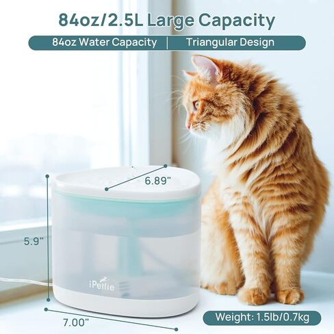 اي بيتي نافورة مياه بتصميم مثلث للقطط سعة 84 اونصة/2.5 لتر فائقة الهدوء، نافورة مياه اوتوماتيكية للحيوانات الاليفة مع فلتر كبير الحجم يدور بـ 5 مراحل للقطط والكلاب الصغيرة والحيوانات الاليفة in Kuwait