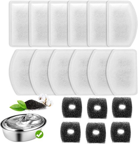 استبدال فلتر نافورة المياه للقطط من كارسنت، 12 قطعة بديلة لفلتر نافورة القطط و6 عبوات فلتر إسفنجي لنافورة مياه للحيوانات الأليفة بسعة 100 أونصة/3 لتر in Kuwait