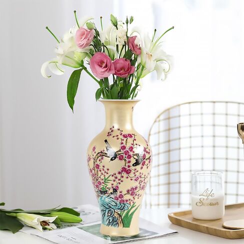 Qinlang 14 in Ceramic Vases for Flowers, Golden Flower Vase for Centerpieces in Saudi Arabia