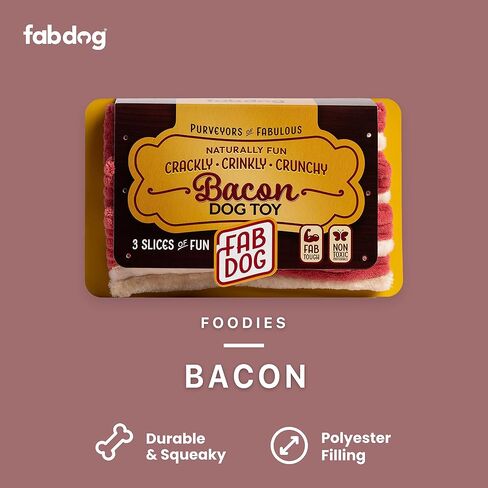 fabdog Foodie Dog Toys - Fun Squeaky Dog Toy for All Breeds - Plush Dog Squeak Toy Ideal for Birthday Gift | Food-Themed Toys for Dogs | Bacon in Saudi Arabia