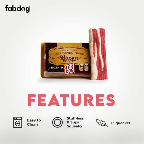 fabdog Foodie Dog Toys - Fun Squeaky Dog Toy for All Breeds - Plush Dog Squeak Toy Ideal for Birthday Gift | Food-Themed Toys for Dogs | Bacon in Saudi Arabia