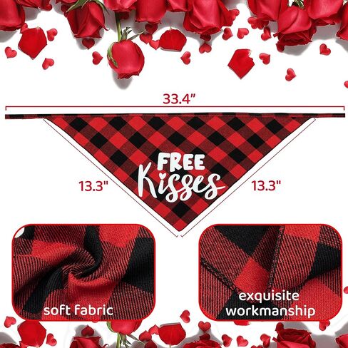 مجموعة زي تنكري للكلاب لعيد الحب من زيمياس - باندانا حمراء منقوشة وربطة عنق على شكل فيونكة وشريط رأس بلينج للكلاب ولعبة قطيفة على شكل قلب للعطلات والحفلات وعيد الحب in Kuwait