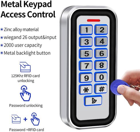 قارئ RFID للتحكم في الوصول المعدني، قارئ EM مقاوم للماء 125 كيلو هرتز، وحدة تحكم في الوصول للقفل المغناطيسي الكهربائي، فتاحة بوابة القرب، غلاف من سبائك الزنك، Wiegand للداخل والخارج، لوحة دخول بدون مفتاح للمرآب in Kuwait