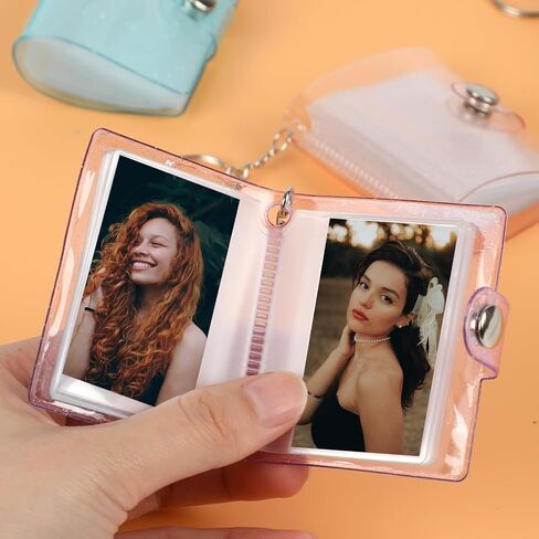 Mozeat Lens Mini Photo Album, 2 Inch Small Card Case Transparent Photo Holder with Keychain and 20 Pockets for Birthday Anniversary Valentine Wedding Gift in Saudi Arabia