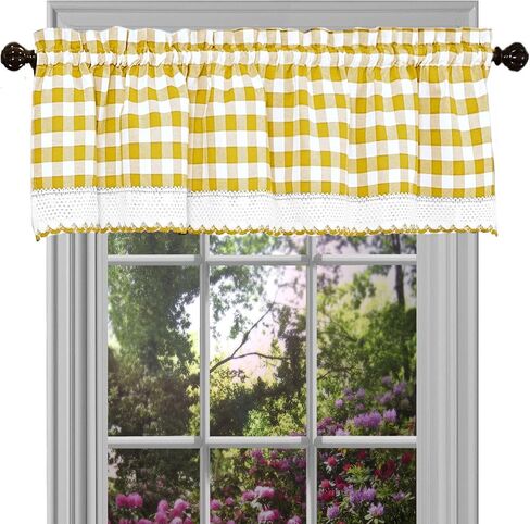GoodGram Buffalo Check Plaid Gingham ستائر نافذة المزرعة - ألوان متنوعة (أسود) in Kuwait