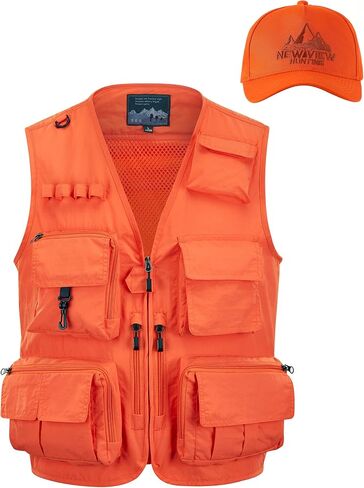 NEW VIEW Blaze Orange Hunting Vest and Logo Hat Set, Polyester Safety Vest for Hunters with Pockets in Saudi Arabia