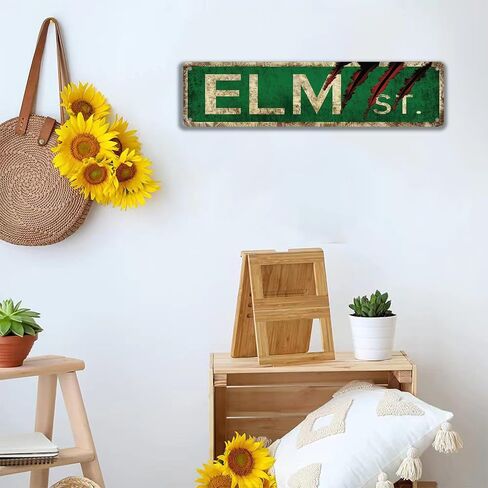 Horror Movie Decor Vintage Metal Tin Sign,Elm Street Sign, 4x16 inch Horror Movie Merchandise,Bathroom Decor,Street Signs,Vintage Rustic Retro Street Sign for Bedroom,Room Decor for Men,Bar Man Cave in Saudi Arabia