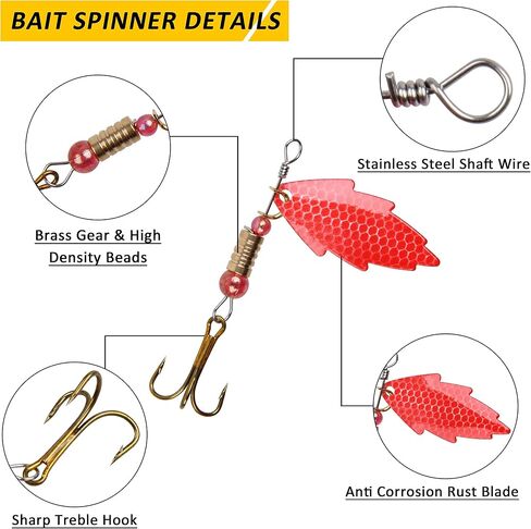 Rooster Bait Tail Fishing Lures Kit Spinner Baits Trout Lures Spoon Lures Bass Lures Hard Bait Bass Lures Crankbaits for Bass Pike Trout Salmon Crappie Walleye Fishing in Saudi Arabia