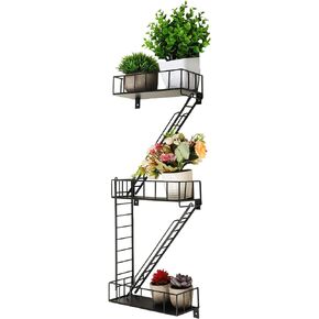 Zonon Fire Escape Shelf Hanging Wall Shelves Hanging Metal Ladder Decor Cool Bookshelf Fire Escape Wall Organizer Wall Floating Shelves Action Figure Shelf for Home Bedroom Room Display (3 Tier)