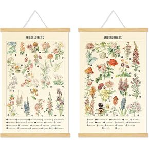 chenkaiyang 2 جهاز كمبيوتر شخصى خمر شنقا ملصق، الزهور الجدار شنقا النباتية ريفي الرجعية جدار الفن يطبع زهرة الرسم البياني ملصق لديكور غرفة المعيشة، 12.7 × 21.6 بوصة in Kuwait