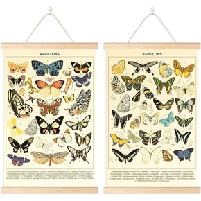 Chenkaiyang 2 Pcs Vintage Hanging Poster,Flowers Wall Hanging Botanical Rustic Retro Wall Art Prints Flower Chart Posterfor Living Room Decor,12.7 X 21.6 Inch