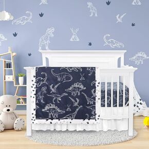 طقم سرير أطفال على شكل ديناصور من Jundetye للأولاد، طقم سرير أطفال مكون من 4 قطع لسرير الأطفال ذو الحجم القياسي، بما في ذلك اللحاف الناعم، وملاءة سرير الأطفال، وتنورة سرير مكشكشة، وحامل الحفاضات in Kuwait