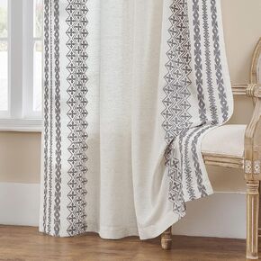 Natural Linen Curtains 63 Inch Length 2 Panels set for Living Room Bedroom Grommet Semi Sheer Light Filtering Drapes Stripe Border Embroidery for Small Window Doorway Closet, 52x63 Inches Long, Grey in Kuwait
