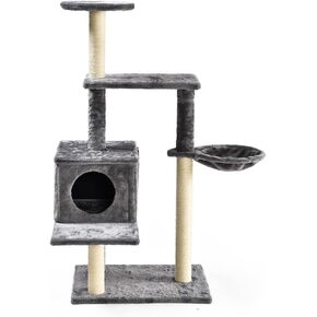 Max & Marlow Wall-Mounted Cat Tree 72" | Features 4 Perch Levels, Scratching Pads, & Hanging Rope Toy,Gray