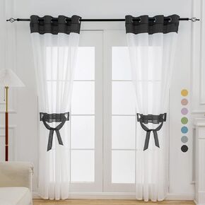 L.Z.E White and Black Sheer Curtains 63 Inch Length 2 Panels for Living Room, Transparent Elegant Modern Sheer Curtains for Dinning Room Bedroom,Grommet Small Window Curtains with Design in Kuwait