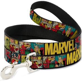 Buckle-Down Pet Leash - MARVEL/Retro Comic Panels Black/Yellow - 4 Feet Long - 1/2" Wide