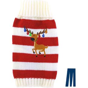 Mikayoo pet Sweater for Small Dog/cat,Ugly Sweater,Color Horizontal Stripes,Christmas Holiday Xmas, Elk Series, Reindeer Series,with Lights and Snowball(M)