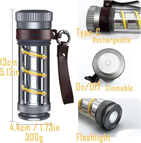 مصباح يدوي خارجي قابل لاعادة الشحن مستوحى من الطراز العتيق فانت. لوكس مثالي للتخييم او شنطة الظهر الفاخرة او حالات الطوارئ مع خيارات اضاءة مزدوجة و4 اوضاع اضاءة in Kuwait
