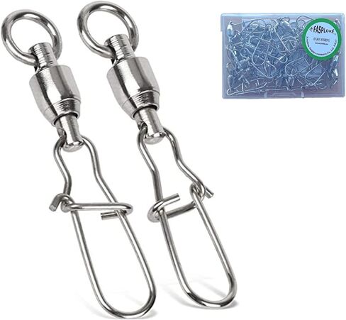 FASPLORE 10-25 قطعة محمل كرة الصيد دوارة مع قفل ثنائي كبس بالحجم الكامل، أسطوانة عالية القوة تدور من الفولاذ المقاوم للصدأ والنحاس والنيكل المطلي بموصلات دوارة للمياه المالحة in Kuwait