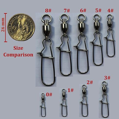 FASPLORE 10-25 قطعة محمل كرة الصيد دوارة مع قفل ثنائي كبس بالحجم الكامل، أسطوانة عالية القوة تدور من الفولاذ المقاوم للصدأ والنحاس والنيكل المطلي بموصلات دوارة للمياه المالحة in Kuwait