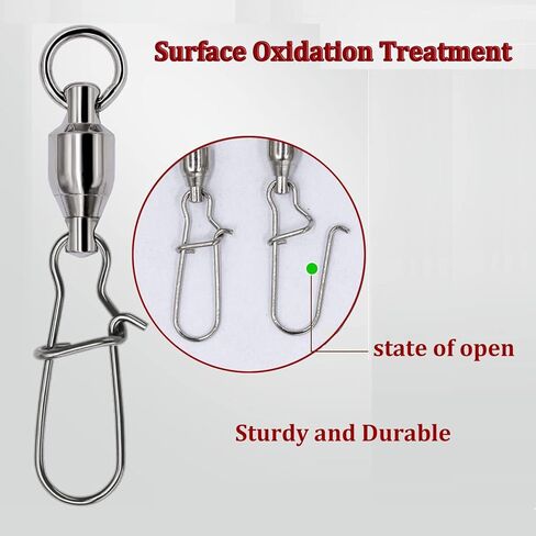 FASPLORE 10-25 قطعة محمل كرة الصيد دوارة مع قفل ثنائي كبس بالحجم الكامل، أسطوانة عالية القوة تدور من الفولاذ المقاوم للصدأ والنحاس والنيكل المطلي بموصلات دوارة للمياه المالحة in Kuwait