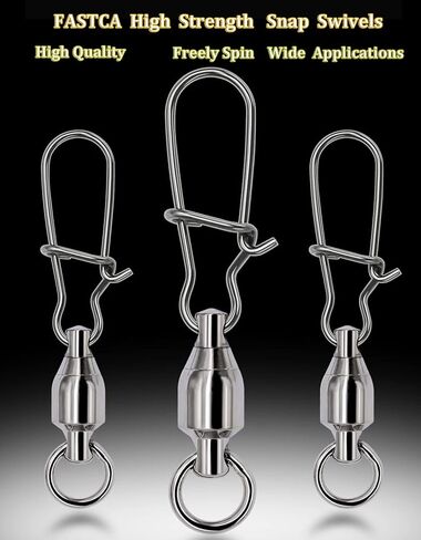 FASPLORE 10-25 قطعة محمل كرة الصيد دوارة مع قفل ثنائي كبس بالحجم الكامل، أسطوانة عالية القوة تدور من الفولاذ المقاوم للصدأ والنحاس والنيكل المطلي بموصلات دوارة للمياه المالحة in Kuwait