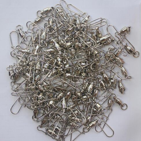 FASPLORE 10-25 قطعة محمل كرة الصيد دوارة مع قفل ثنائي كبس بالحجم الكامل، أسطوانة عالية القوة تدور من الفولاذ المقاوم للصدأ والنحاس والنيكل المطلي بموصلات دوارة للمياه المالحة in Kuwait