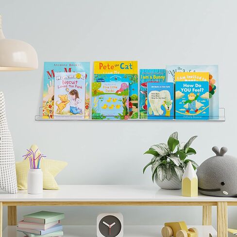 HBlife 36 Inches Floating Shelves Wall Mounted Clear Acrylic Shelves for Figures, Invisible Floating Bookshelf for Kids and Nursery, 2 Pack (5MM Thick) in Saudi Arabia