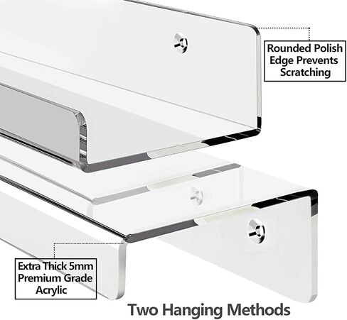 HBlife 36 Inches Floating Shelves Wall Mounted Clear Acrylic Shelves for Figures, Invisible Floating Bookshelf for Kids and Nursery, 2 Pack (5MM Thick) in Saudi Arabia