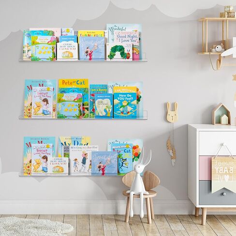 HBlife 36 Inches Floating Shelves Wall Mounted Clear Acrylic Shelves for Figures, Invisible Floating Bookshelf for Kids and Nursery, 2 Pack (5MM Thick) in Saudi Arabia