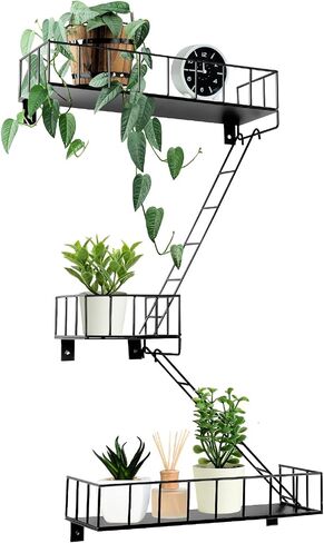 Zonon Fire Escape Shelf Hanging Wall Shelves Hanging Metal Ladder Decor Cool Bookshelf Fire Escape Wall Organizer Wall Floating Shelves Action Figure Shelf for Home Bedroom Room Display (3 Tier) in Saudi Arabia