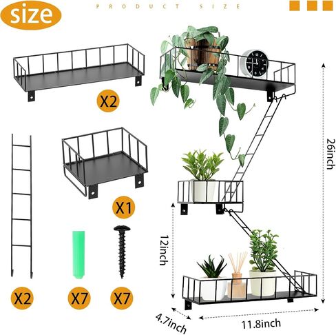 Zonon Fire Escape Shelf Hanging Wall Shelves Hanging Metal Ladder Decor Cool Bookshelf Fire Escape Wall Organizer Wall Floating Shelves Action Figure Shelf for Home Bedroom Room Display (3 Tier) in Saudi Arabia