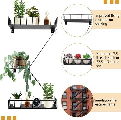 Zonon Fire Escape Shelf Hanging Wall Shelves Hanging Metal Ladder Decor Cool Bookshelf Fire Escape Wall Organizer Wall Floating Shelves Action Figure Shelf for Home Bedroom Room Display (3 Tier) in Saudi Arabia