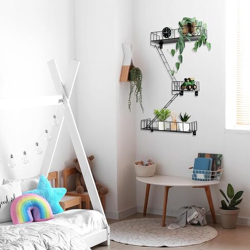 Zonon Fire Escape Shelf Hanging Wall Shelves Hanging Metal Ladder Decor Cool Bookshelf Fire Escape Wall Organizer Wall Floating Shelves Action Figure Shelf for Home Bedroom Room Display (3 Tier) in Saudi Arabia