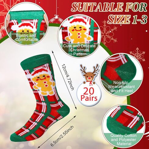 Suhine 20 Pairs Kids Christmas Socks Holiday Cute Toddler Socks Winter Xmas Socks Babies Christmas Supplies Gift, 20 Style Suitable for 1-3 years old in Saudi Arabia