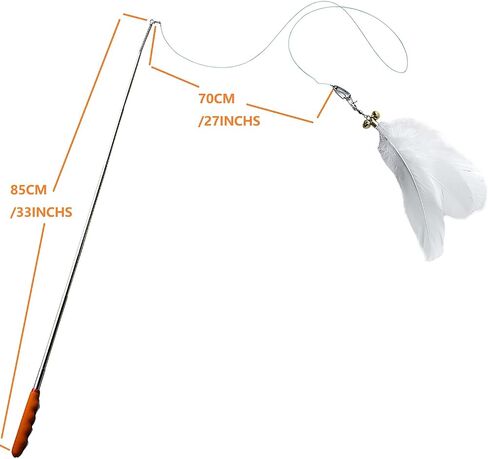 JOCYI Cat Feather Toys-2PCS Retractable Cat Wand Toy 33Inch-10PCS Feathers Teaser Replacements with Bell,Spring and 27 inchs nylon thread Connection Feather,Easier to simulate the cat's preferred prey in Saudi Arabia