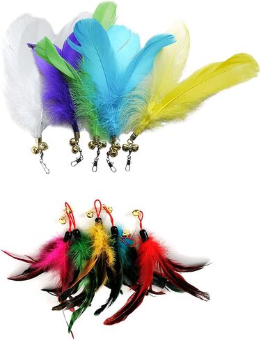 JOCYI Cat Feather Toys-2PCS Retractable Cat Wand Toy 33Inch-10PCS Feathers Teaser Replacements with Bell,Spring and 27 inchs nylon thread Connection Feather,Easier to simulate the cat's preferred prey in Saudi Arabia