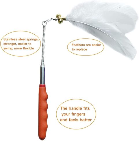 JOCYI Cat Feather Toys-2PCS Retractable Cat Wand Toy 33Inch-10PCS Feathers Teaser Replacements with Bell,Spring and 27 inchs nylon thread Connection Feather,Easier to simulate the cat's preferred prey in Saudi Arabia
